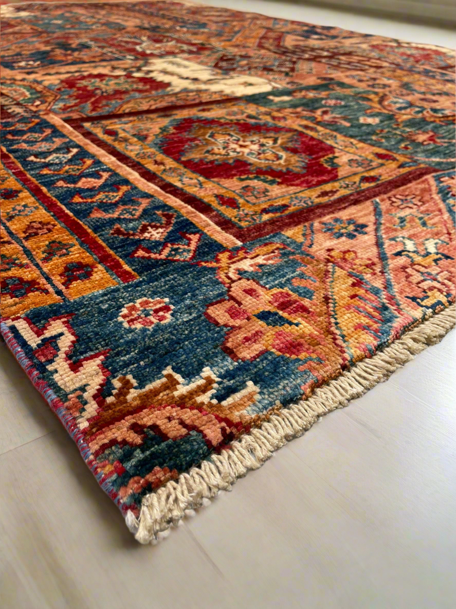 Authentic Afghan Hand-Knotted Chob Rang Shawl Design Area Rug, 6.2ft x 4.0ft, Premium Wool, Made in Kabul – Perfect for Living/Dining Room Decor.