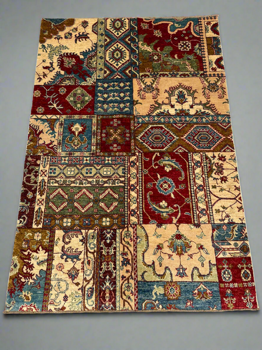 Afghan Hand Knotted/ Knitted Living Room/Dining Room Chob Rang(Shawl Design) Area Rug 5.9x4.0 ft (CH-M-5.9x4.0-6-N) (Kabul)