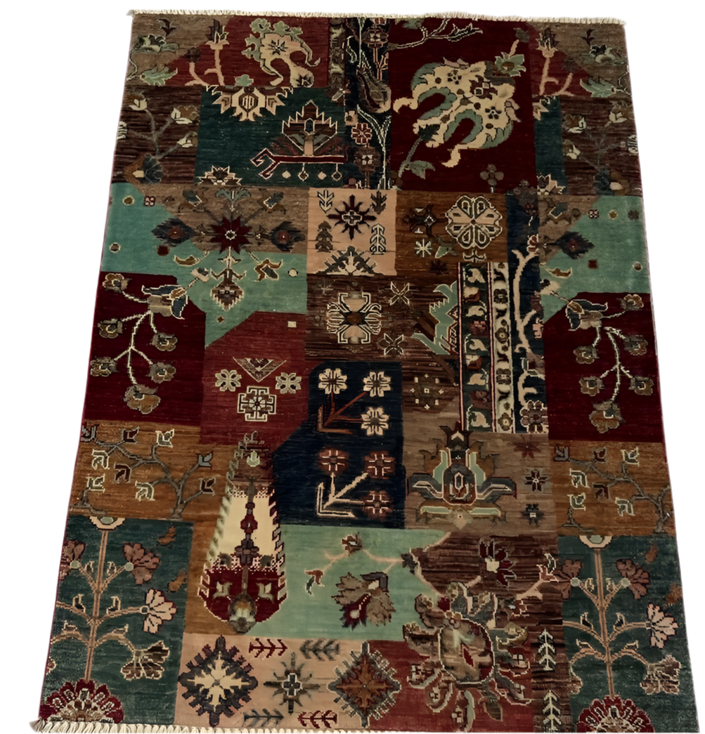 Afghan Hand Knotted/ Knitted Living Room/Dining Room Chob Rang(Shawl Design) Area Rug 4.8x3.5ft (CH-M-4.8x3.5-6-N) (Kabul)