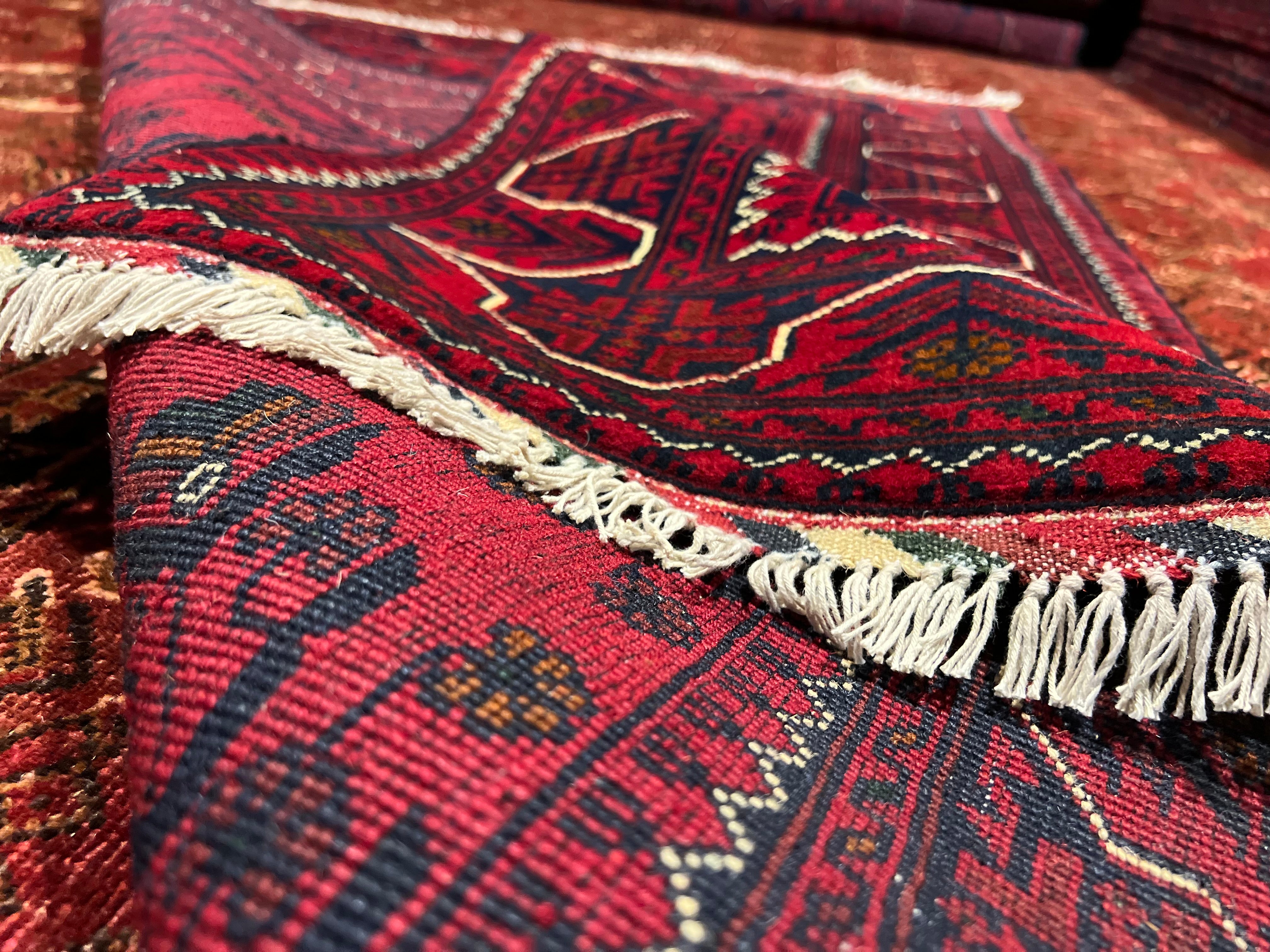 Handmade | Baluchi Style Carpet | Khal Mohammadi | Afghan Red tapis | Pure Wool | Hand Woven Area RUG 4'10